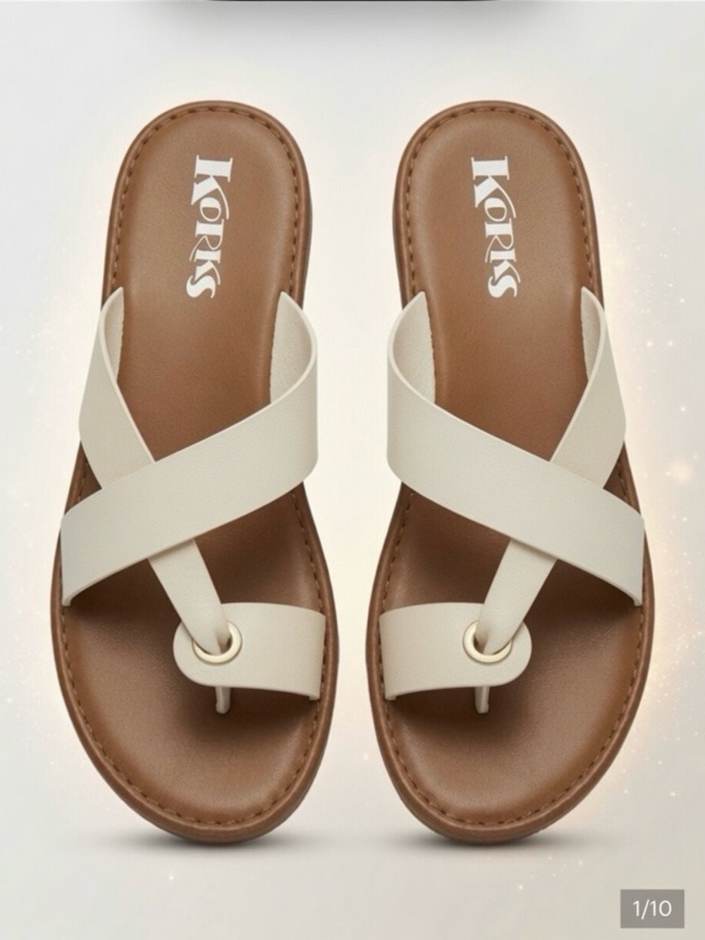Korks Beige White Crisscross Thong Sandals Sz 9